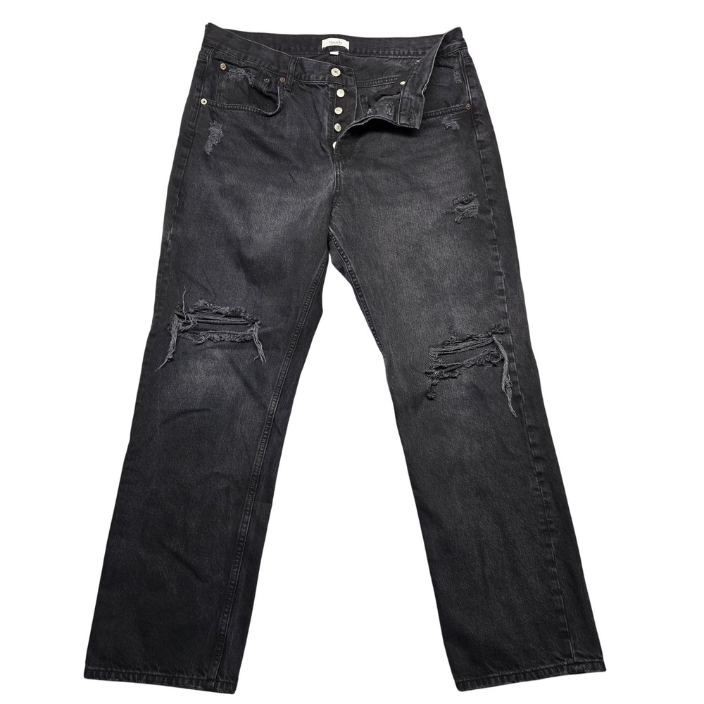 Nuuds Jeans Mens‎ 32 Black Distressed Straight Leg Button Fly Made Turkey Denim